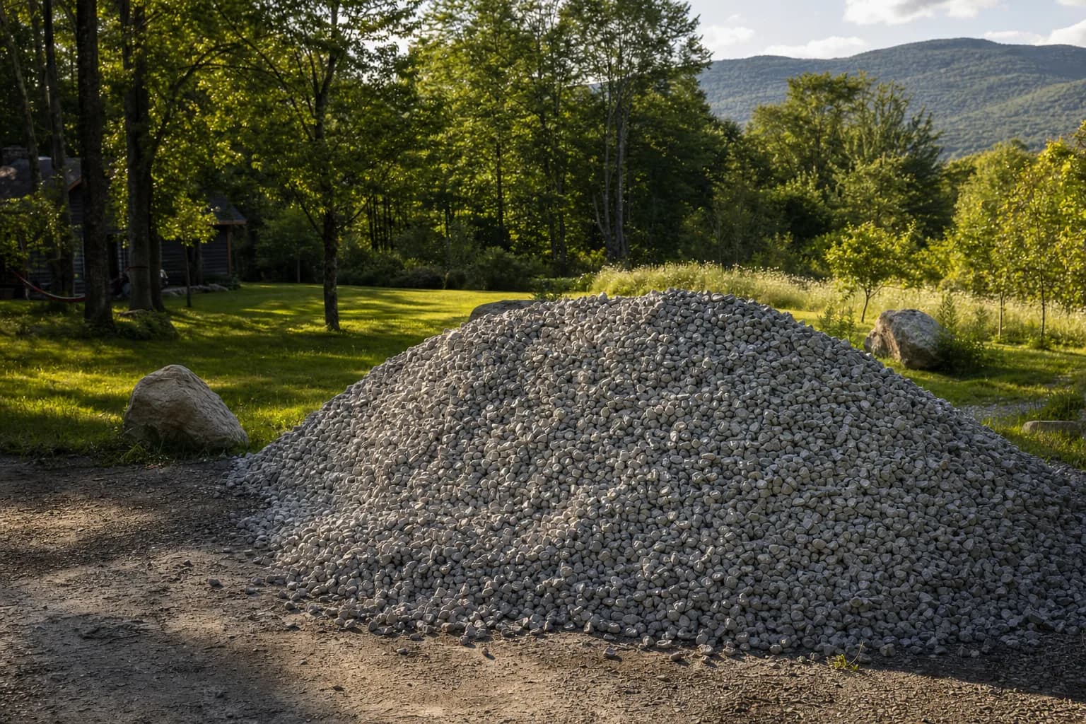 Landscaped backyard with stone pathways